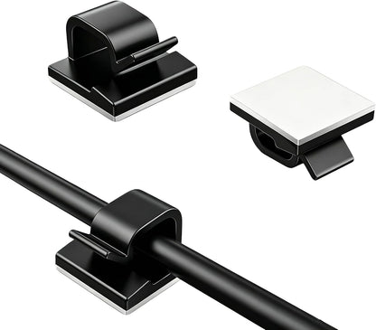 10 Pack Adhesive Cable Clips for Cord Management, Small Wire Holders for Desk Wall Car, Strong Sticky Cable Organizer for Phone Charger, USB, TV, Ethernet & More (10, Clear)