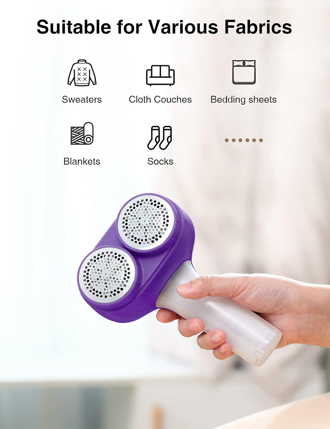 VASSON Fabric Shaver, Electric Lint Remover, Rechargeable Lint Shaver, Sweater Shavers to Remove Pilling, Large Fuzz Remover for Clothes Couch Furniture (Greyish White)