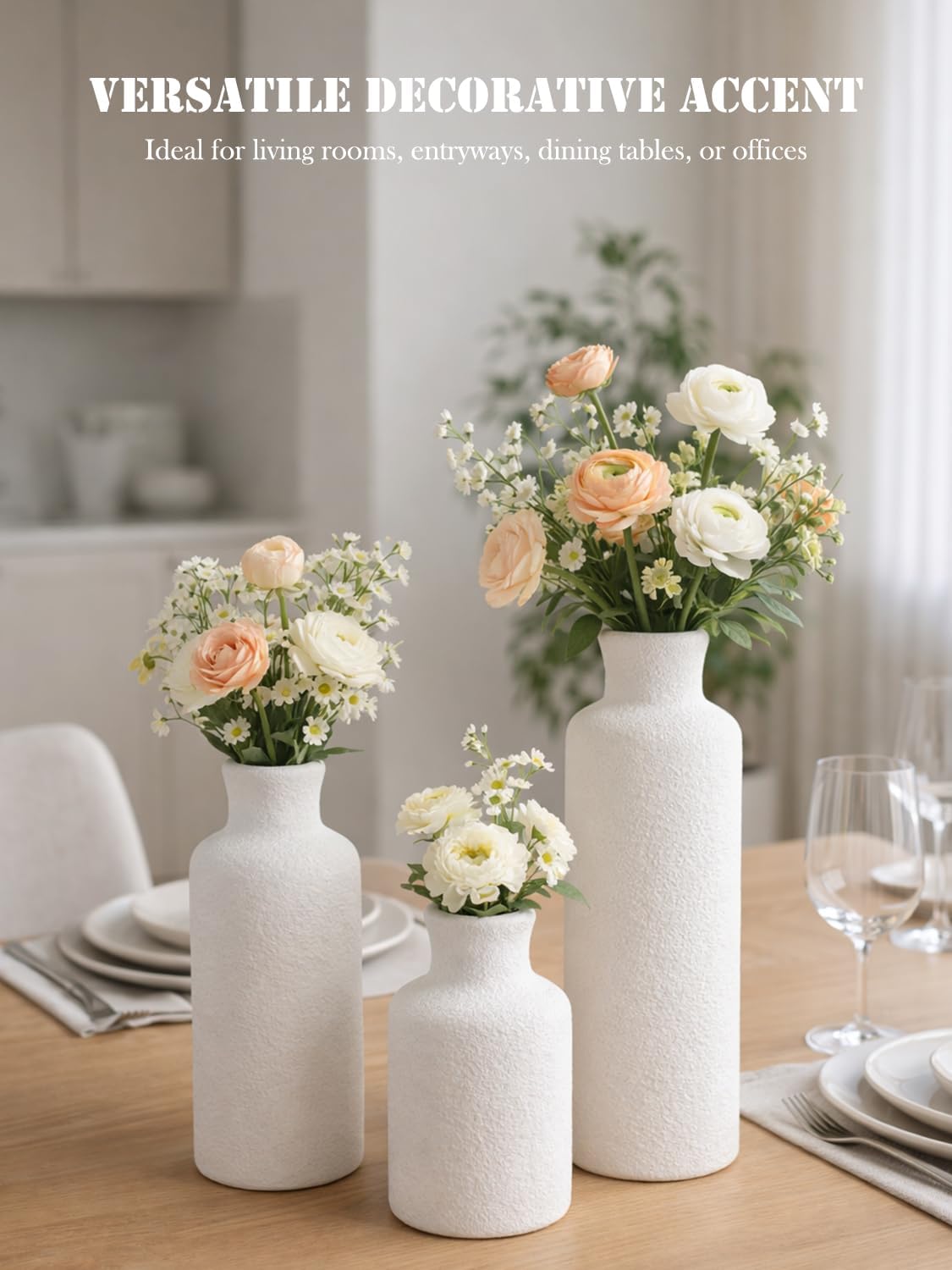 Small White Speckled Ceramic Vase Set of 3, Decorative Modern Vases for Shelf, Table, Living Room, Dried Flowers