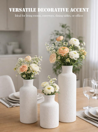 Small White Speckled Ceramic Vase Set of 3, Decorative Modern Vases for Shelf, Table, Living Room, Dried Flowers