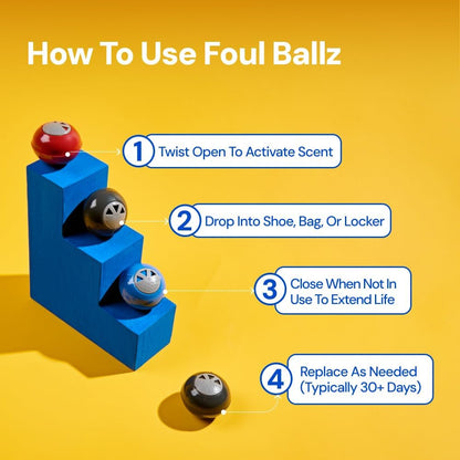 Fresh Kicks Foul Ballz Shoe Deodorizer Balls – 6 Pack – Eliminate Smelly Shoes Fast – Strong Sneaker Odor Fighter – Long-Lasting Shoe Freshener Inserts for Gym Bags, Lockers, Closets & Sports Gear
