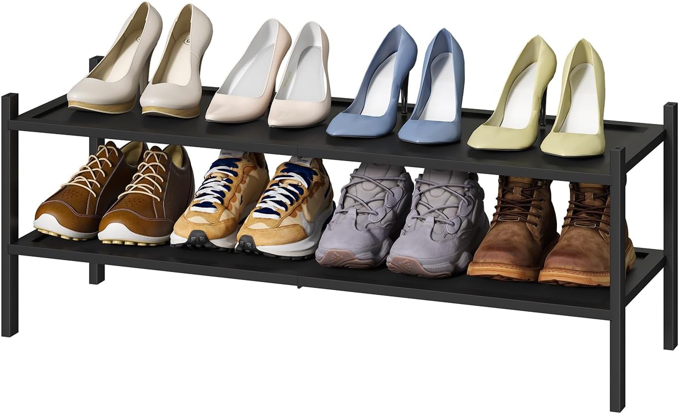 kiplant Small Shoe Rack, 4-Tier Bamboo Wood Shoe Rack for Entryway, Stackable Shoe Organizer for Hallway Closet, Free Standing Shoe Racks for Indoor & Outdoor