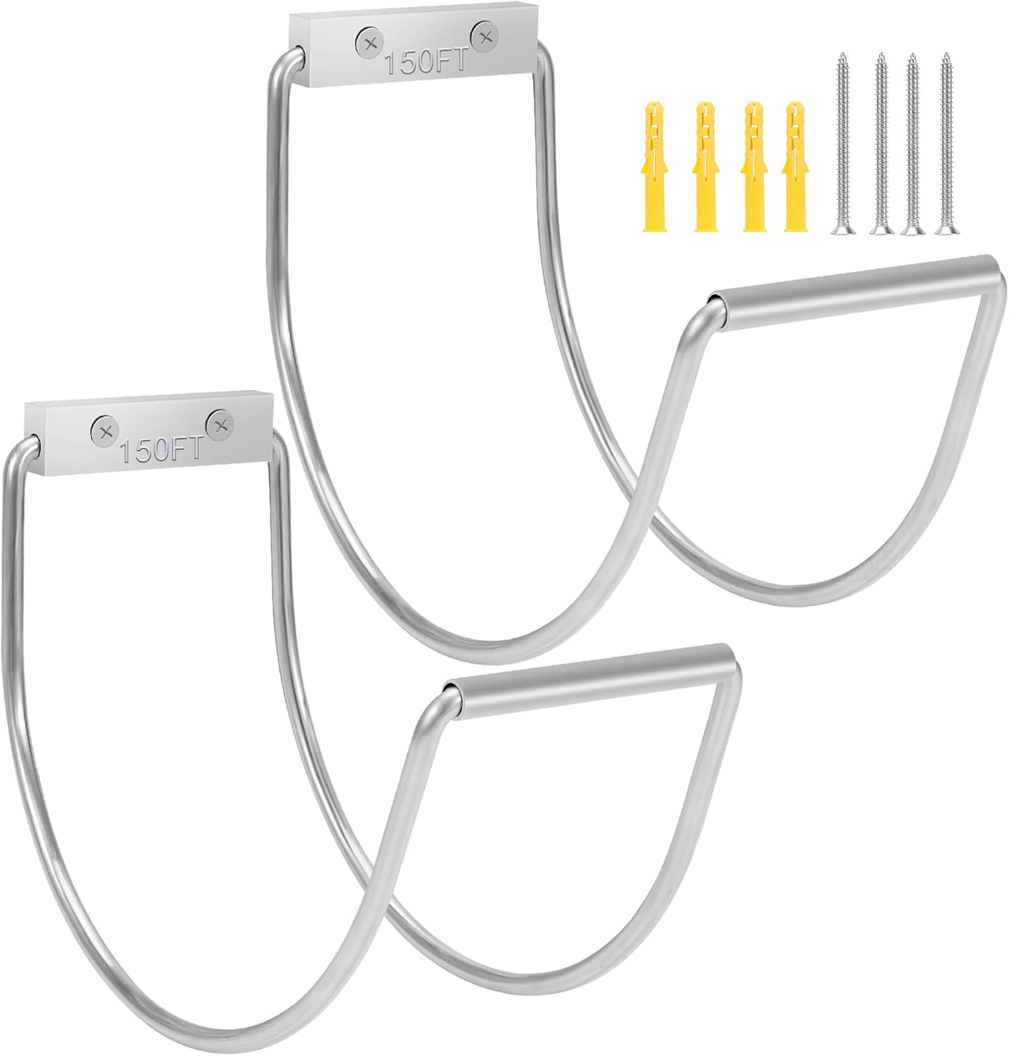 Garden Hose Holder Water Hose Hanger Wall Mounted,304Stainless Steel Solid Hose Hook Holds Up to 150Ft Garden Hose, Expandable Hose, Water Hose - Chrome