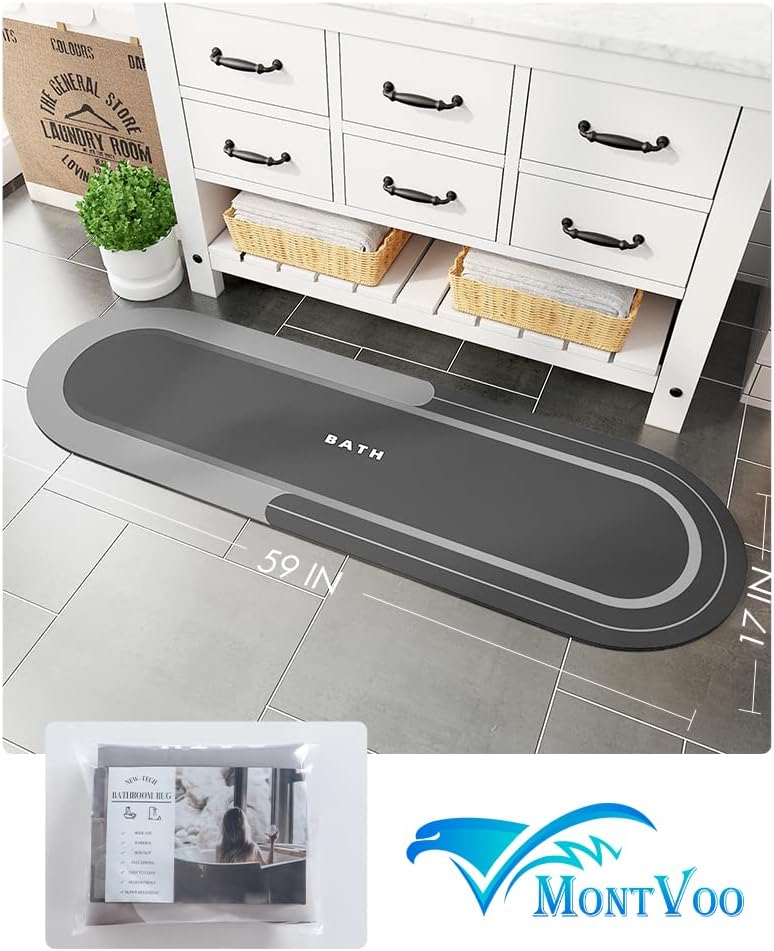 MontVoo Bath Mat - Non Slip, Quick Dry, Stain Resistant Bath Mat Rug for Bathroom Floor - Easy Care Shower Rug for Outside Bathtub - 17"x27" Grey