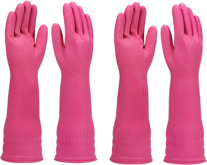 Dishwashing gloves 2 Pairs for kitchen,Rubber cleaning gloves,Long dish gloves reuseable.