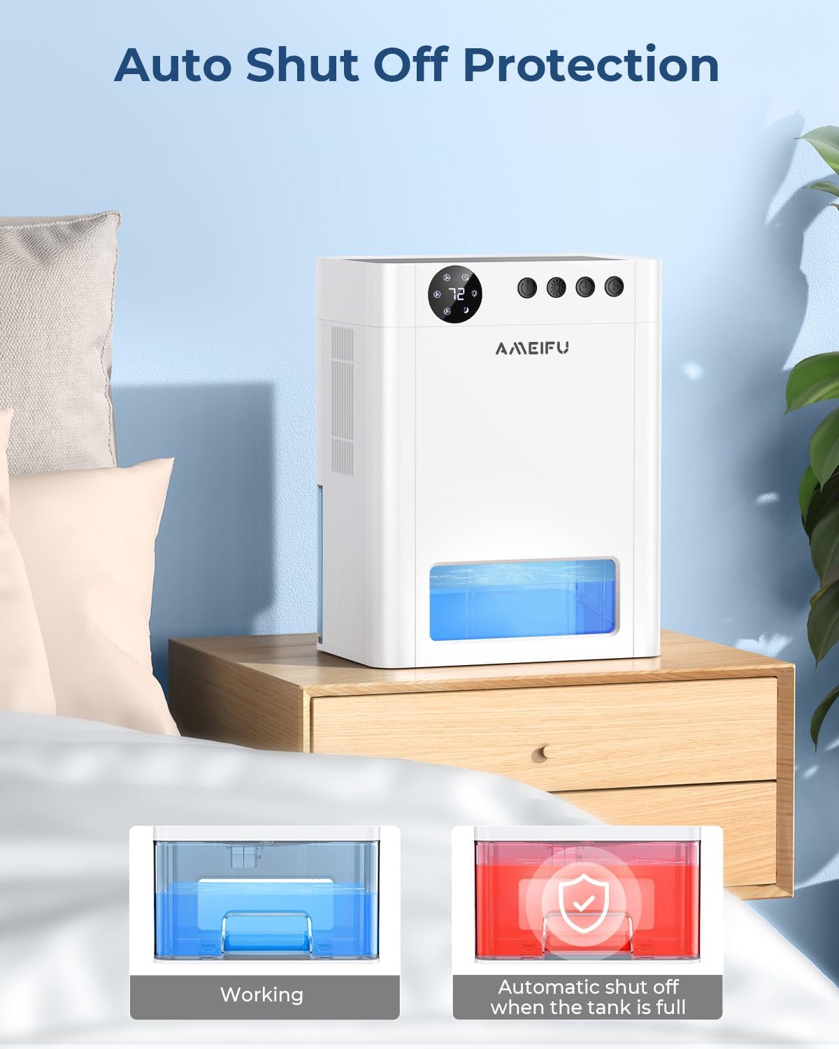 Dehumidifier for Home, 135 OZ Water Tank (1000 sq.ft), Quiet Dehumidifier for Bathroom Bedroom RV Closet with Timer Setting, Auto Shut Off, 7 Colors LED Light, Sleep Mode, White