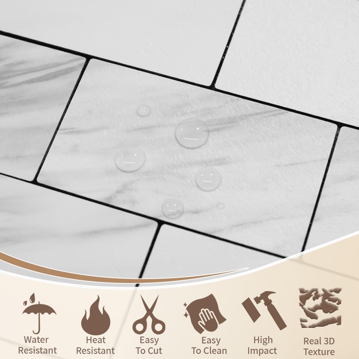 DICOFUN 10-Sheet Polished White Thick PVC Peel and Stick Backsplash, Ceramic Look Subway Tile White Kitchen Backsplash Peel and Stick Wall Tiles