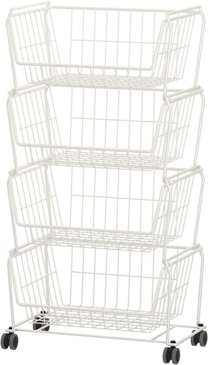PUSDON 6-Tier Tall Stackable Wire Storage Baskets with Wheels, Vertical Metal Rolling Utility Cart, High Capacity Produce Basket for Kitchen Pantry, Snack Organizer, Matte Black