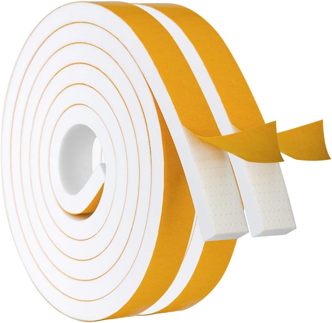 ToLanbbt White Door Window Weather Stripping Self Adhesive Foam Tape High Density Foam Sealing Strip Window Insulation Weatherproof Gasket Tape for Doors and Windows (1/2" W X 1/8" T X 16.5')