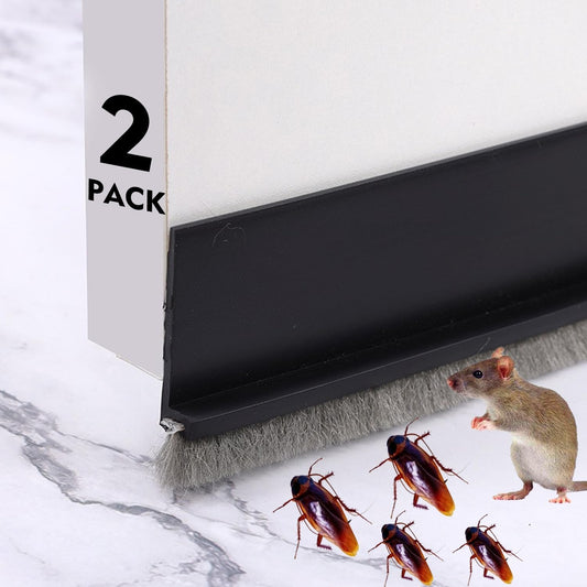 2 Pack Door Sweep Brush, Under Door Draft Stoppers with Brush, Draft Stopper for Bottom Reduce Noise, Weather Stripping for Doors Exterior with Self Adhesive, 2" W x 39" L, White