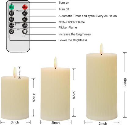 ANGELLOONG Flickering Flameless Candles, Realistic Battery Operated Candles with Remote and Timer, Set of 3 LED Candles for Room Fall Home Wedding Decor Centerpieces Table Party Valentines Decorations