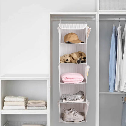BrilliantJo 2 Pack Hanging Closet Organizer, 5 Shelves Hanging Storage with 6 Side Pockets for Clothes Shoes, 43"x12"x12"(Black)