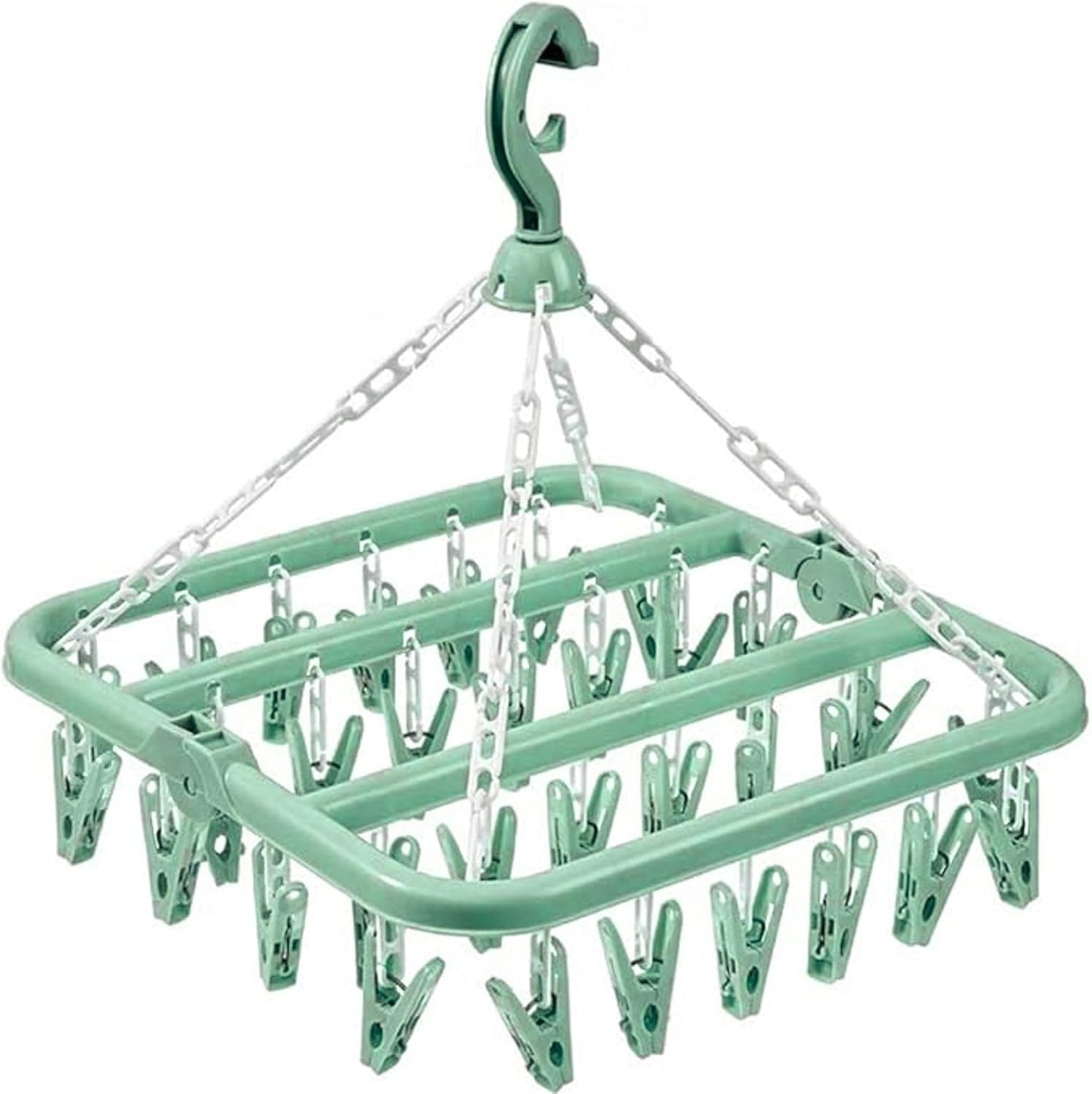Clothes Drying Hanger with 32 Clips and Drip Foldable Hanging Rack (Light Green)