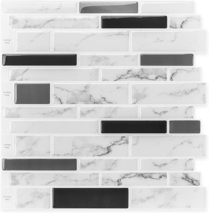 LONGKING Marble Peel and Stick Backsplash for Kitchen, 3D Adhesive Tile Backsplash for Kitchen, Bathroom, Wall Tile, 10 Sheets, 12" x 12"