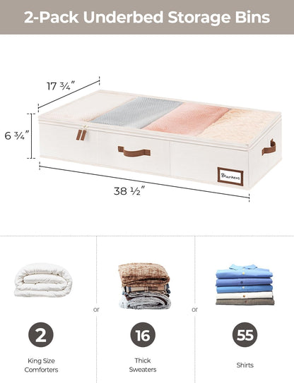 StorageWorks Large Under Bed Storage Containers with Handles and Label Holder, 2 Pack Ultra-thick Fabric Underbed Bins, Closet Organizer for Clothes, Blankets, Sweater