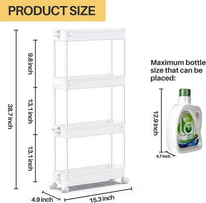 SPACEKEEPER Slim Rolling Storage Cart 4 Tier Bathroom Organizer Cart Mobile Shelving Unit Slide Out Utility Cart for Kitchen, Bthroom, Makeup, Craft, Laundry Narrow Places, Black