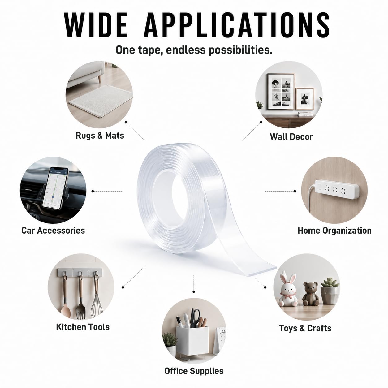 Nano Tape Double Sided Heavy Duty 1/2''×10Ft Removable Washable No Residue | Clear Adhesive Tape Multipurpose Mounting Tape for Wall, Carpet, Pictures, Home Decor, Office & DIY