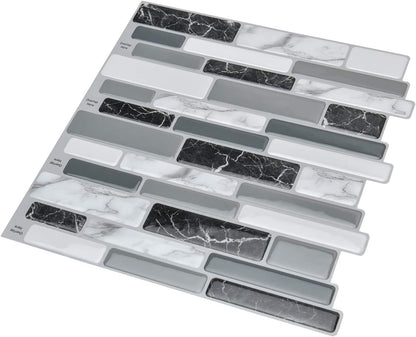 Art3d 10-Sheet Peel and Stick Kitchen Backsplash Tiles, 12"x12" Self-Adhesive Marble Grey Wall Tiles for Kitchen and Bathroom
