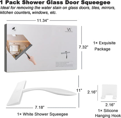 Shower Squeegee for Glass Doors, 11-Inch Silicone Squeegee with Non-Slip Handle and Adhesive Hook for Bathroom, Mirror, Tile, Car Window (Black)