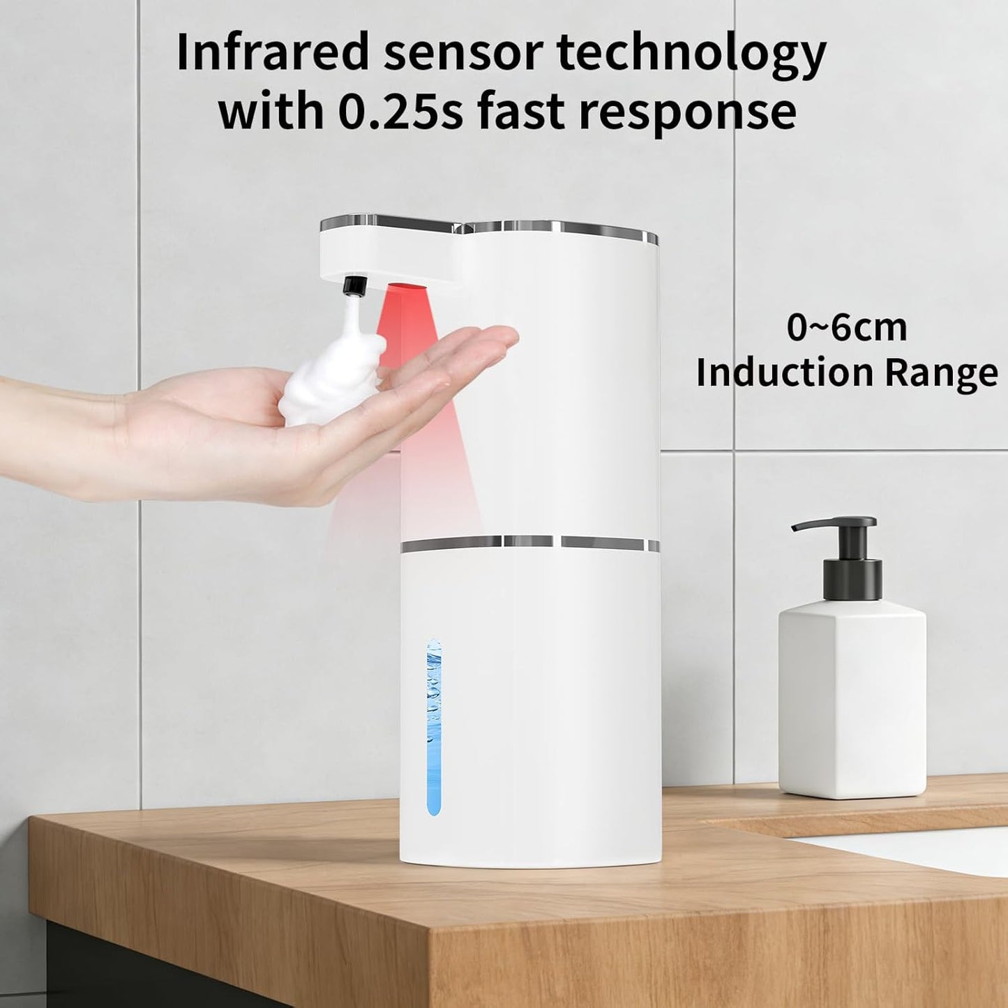 Automatic Foaming Soap Dispenser, Touchless Rechargeable Hand Soap Dispenser, 4 Adjustable Levels, 1200mAh Battery, Large Display, for Kitchen & Bathroom (Black, Foaming)