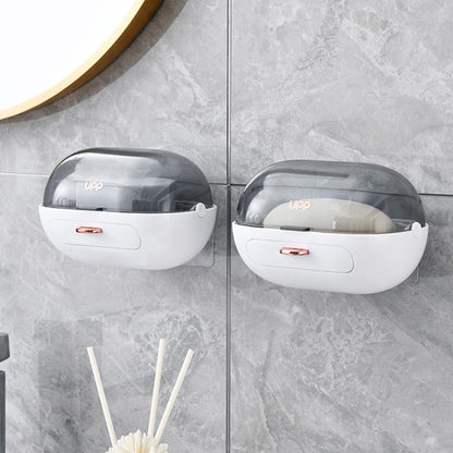 2 Pack Shower Soap Dish Holder with Lid, Bar Soap Holder with Drain, Wall Mounted Soap Box Container for Shower, Bathroom, Bathtub, Kitchen Sink, Adhesive Included