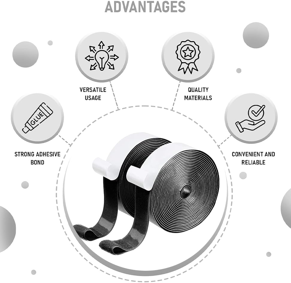 1 inch Black Hook and Loop Tape 1 Yd Self Adhesive Tape Sticky Back Heavy Duty Fastener Ideal for Window Fixing Net Carpets DIY Project Handmade Craft Home Office