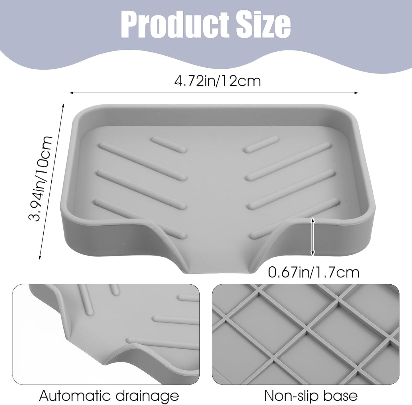 Silicone Bathroom Soap Dishes with Drain Spout Soap Dispenser Tray Sponge Holder Self Draining Kitchen Sink Counter Organizer Caddy for Dispenser Scrubber Bottle Cup(Black)