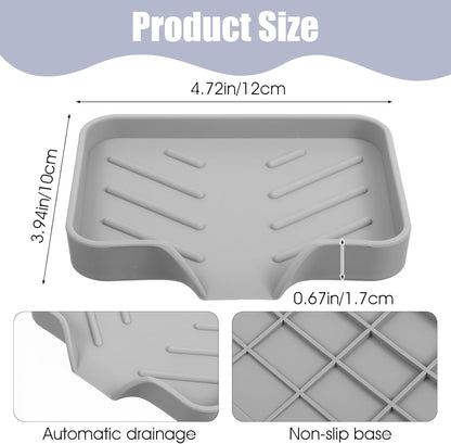 Silicone Bathroom Soap Dishes with Drain Spout Soap Dispenser Tray Sponge Holder Self Draining Kitchen Sink Counter Organizer Caddy for Dispenser Scrubber Bottle Cup(Black)