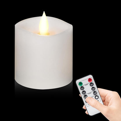 3"x4" Flickering Flameless Battery Candles with Timer, White Realistic LED Pillar Candles, Set of 2 Large Remote-Operated Candles for Home Indoor/Outdoor & Holiday Decor