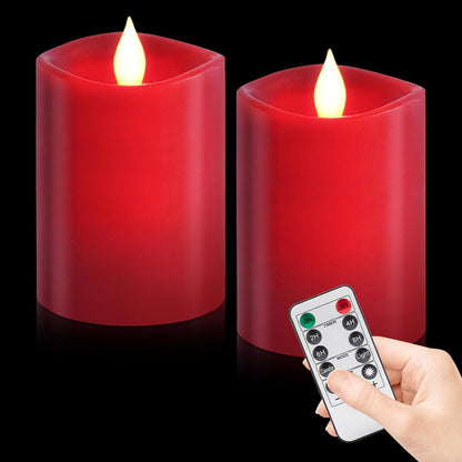 3"x4" Flickering Flameless Battery Candles with Timer, White Realistic LED Pillar Candles, Set of 2 Large Remote-Operated Candles for Home Indoor/Outdoor & Holiday Decor