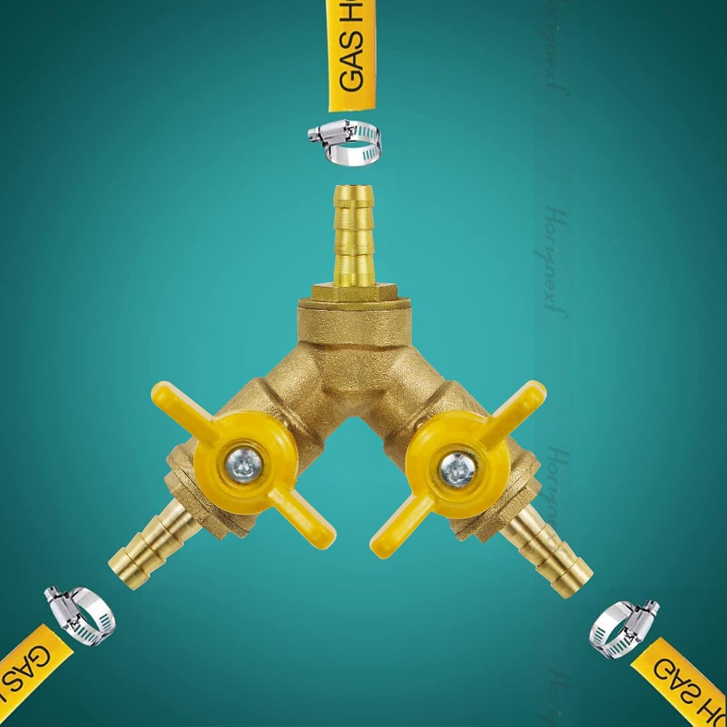 brass 3/4 inch O.D. barb three way shut off ball valve for gas hose air water pvc pex garden tubing fuel line, tee switch splitter fitting