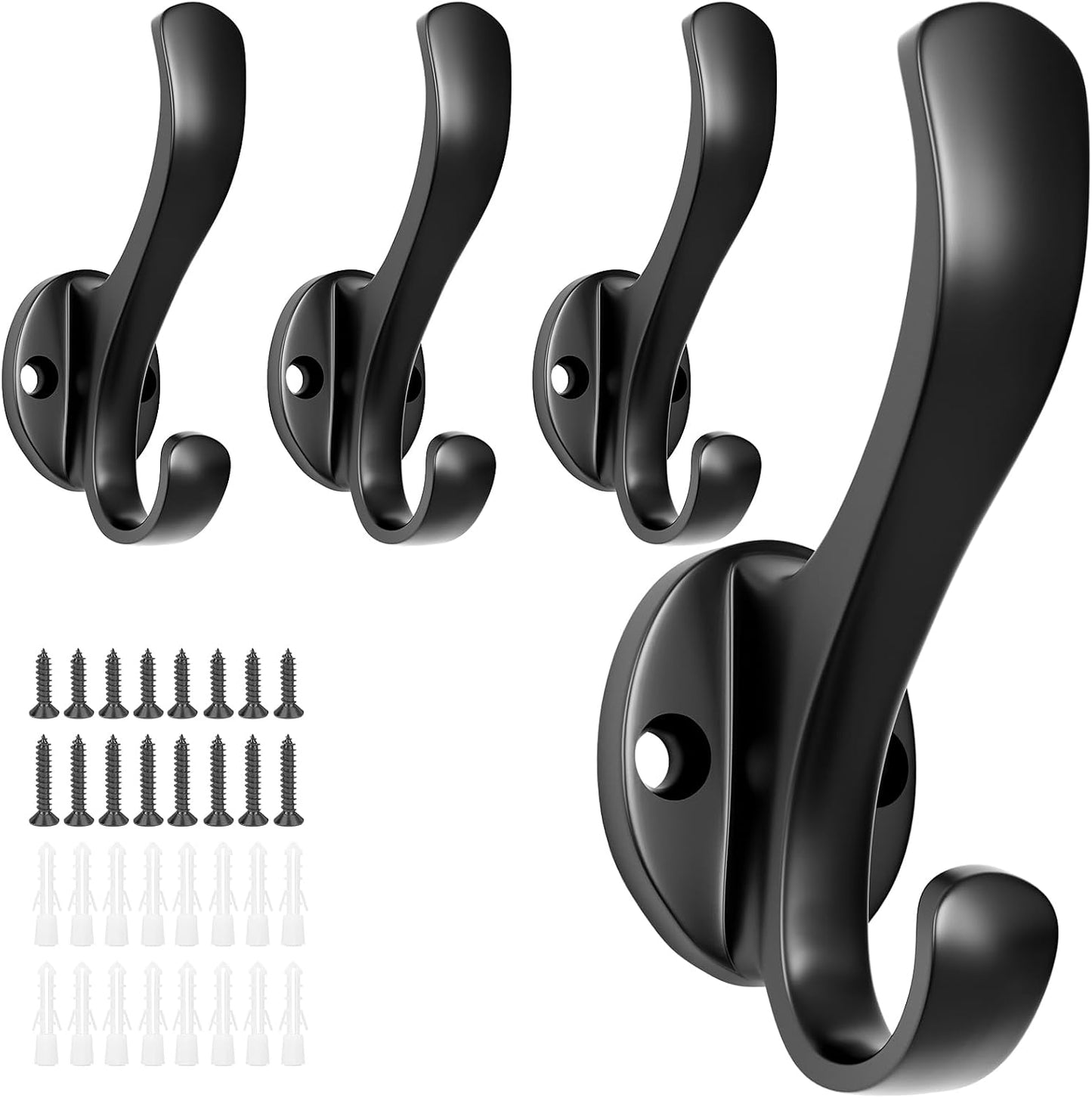 Heavy Duty Coat Hooks - 6 Pack Aluminum Alloy Wall Mounted Hooks for Hanging Jacket, Clothes, Bags, Hat | Durable Metal Utility Wall Hooks for Entryway, Closet, Mudroom, Bathroom, Garage