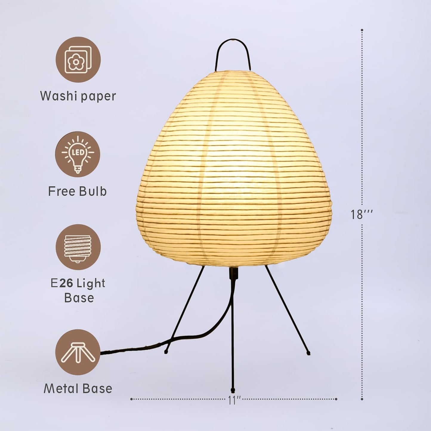 Japanese Noguchi Inspired Table Lamp Zen Rice Paper Lantern with Warm Light for Bedroom Living Room or Office Modern Japandi Decor(Segment)