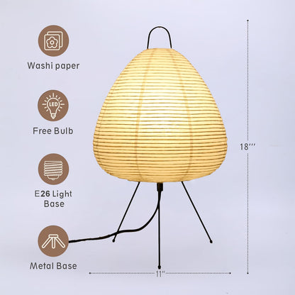 Japanese Noguchi Inspired Table Lamp Zen Rice Paper Lantern with Warm Light for Bedroom Living Room or Office Modern Japandi Decor(Segment)