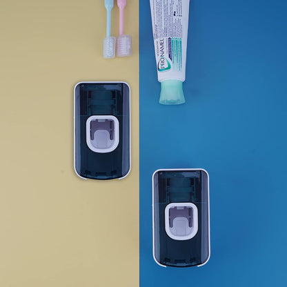 2 Slot Toothbrush Holder and Toothpaste Dispenser Wall Mounted, Automatic Toothpaste Squeezer, 2 in 1 Tooth Brush Toothpaste Organizer for Shower (Grey)