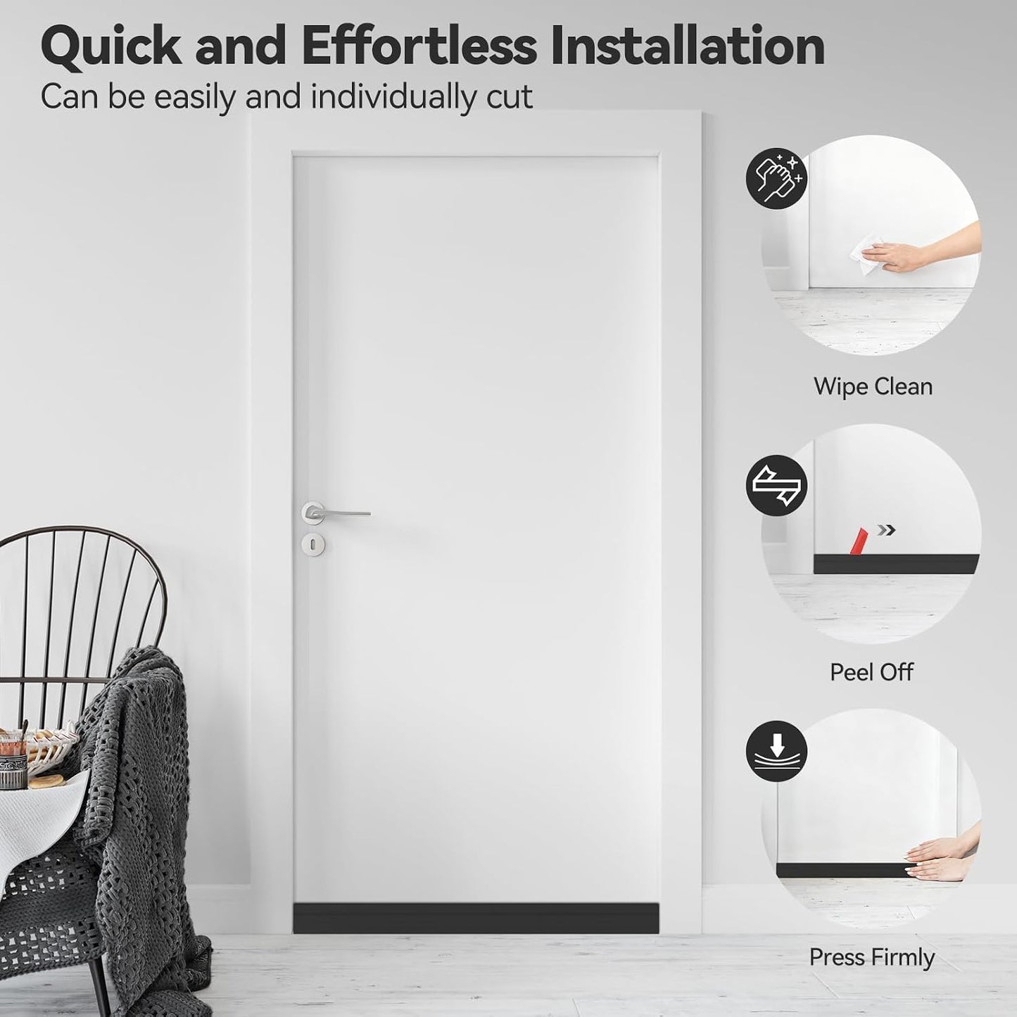 Door Draft Stopper, Ohuhu 39"L x 2"W Silicone Weather Stripping Under Door Seal for Exterior Interior Doors, 1" Widened Strong Adhesive, Soundproof Door Sweep Strip to Block Cold, Noise, Light Pests