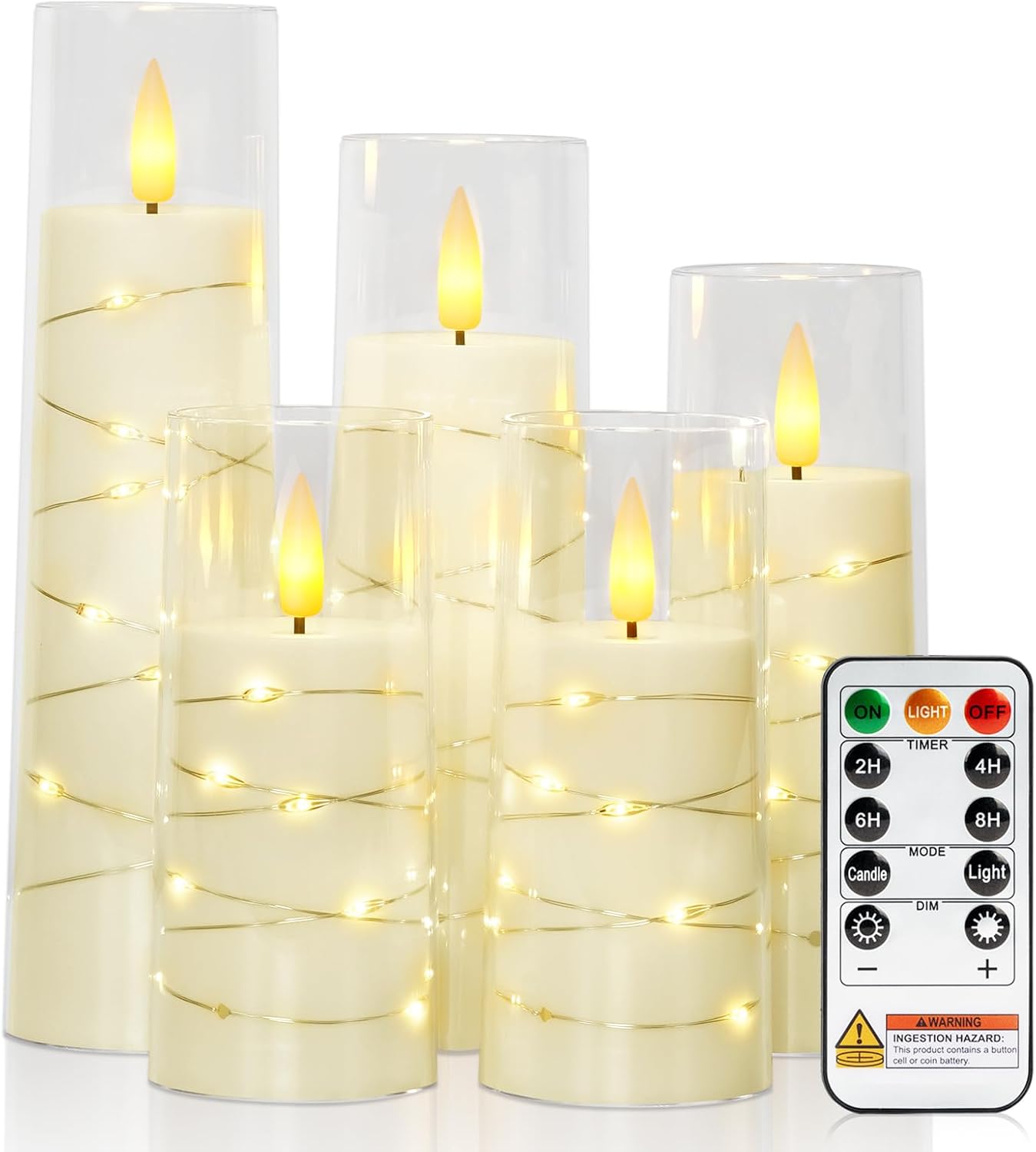 Raycare Flameless Candle with Remote Timer, 3 Flickering Acrylic Battery Operated LED Pillar Candles with Embedded Star String for Christmas, Wedding, Home Table Decor, and as a Gift (Ivory White)