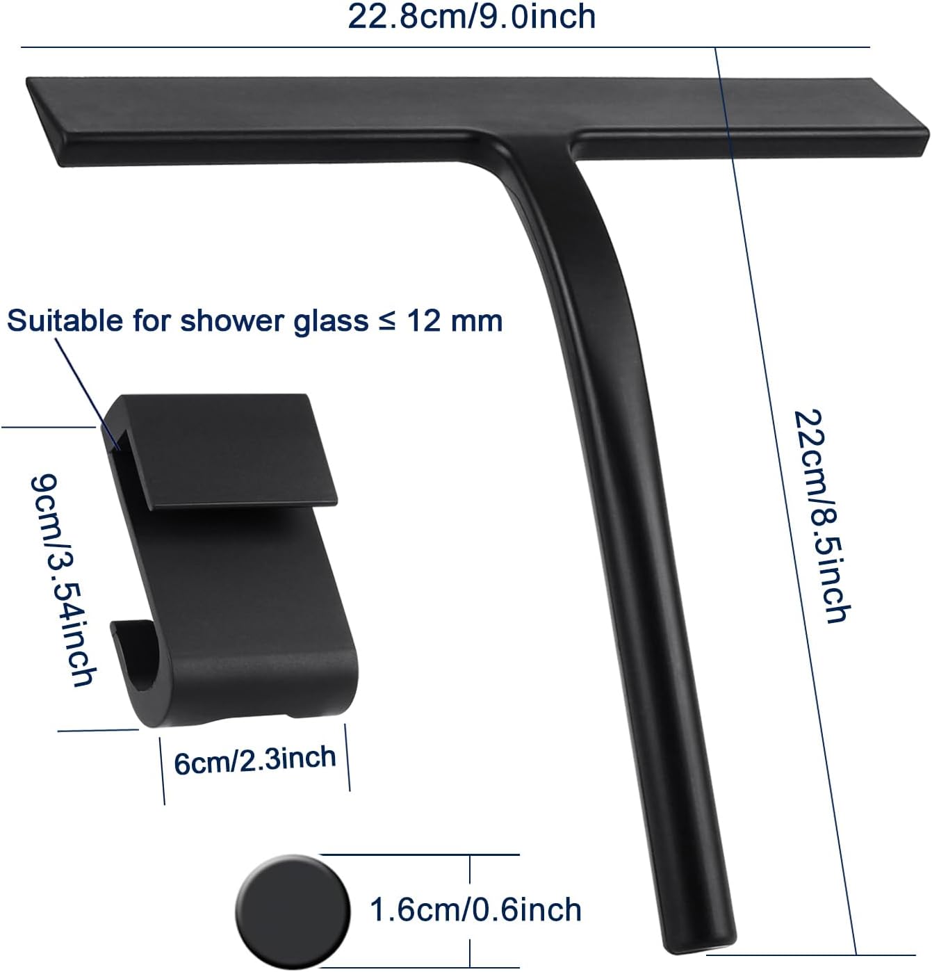 All -Purpose Silicone Shower Squeegee for Shower Glass Door with Hook, Bathroom Accessories for Window Mirror Tile Car Shower Walls,Household Shower Cleaner Tool (Black, 9 inch(1 Hook)