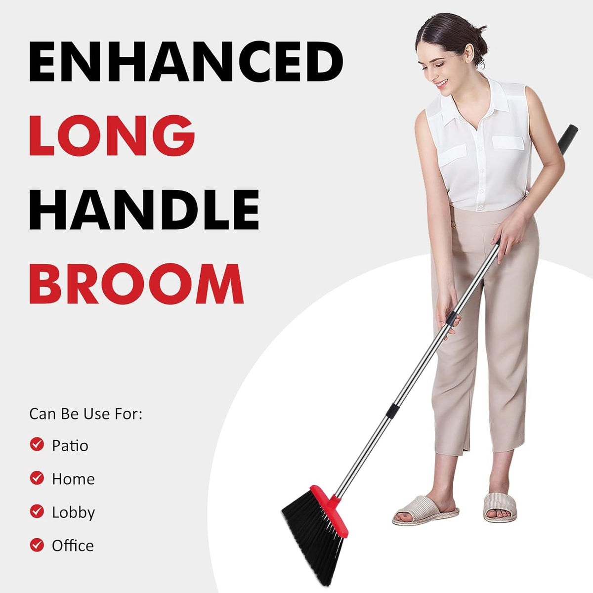 Heavy Duty Broom, 55 Inch Long Handle Outdoor Large Angle Brooms, Commercial Broom for Sweeping Indoor, for Home Garage Kitchen Office Courtyard Lobby Patio Lawn Concrete，Black