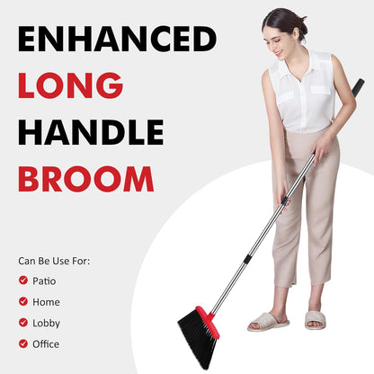 Heavy Duty Broom, 55 Inch Long Handle Outdoor Large Angle Brooms, Commercial Broom for Sweeping Indoor, for Home Garage Kitchen Office Courtyard Lobby Patio Lawn Concrete，Black