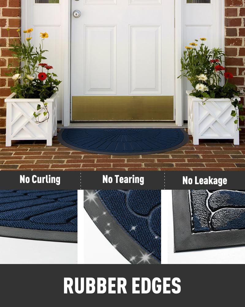 tchdio Door Mat Outdoor Indoor Entrance Doormat-Semicircular Durable Rubber Non Slip Front Door Mat for Outside Inside Entry Entryway Dirt Trapper WelcomeMat for Muddy Paws and Shoes-Black 17”x30”