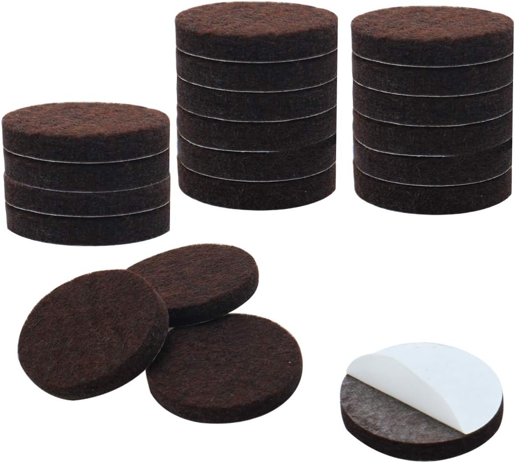 uxcell 20pcs Furniture Pads Round 1 1/4" Dia Self-Stick Non-slip Anti-scratch Felt Pads Home Floors Protector Dark Brown