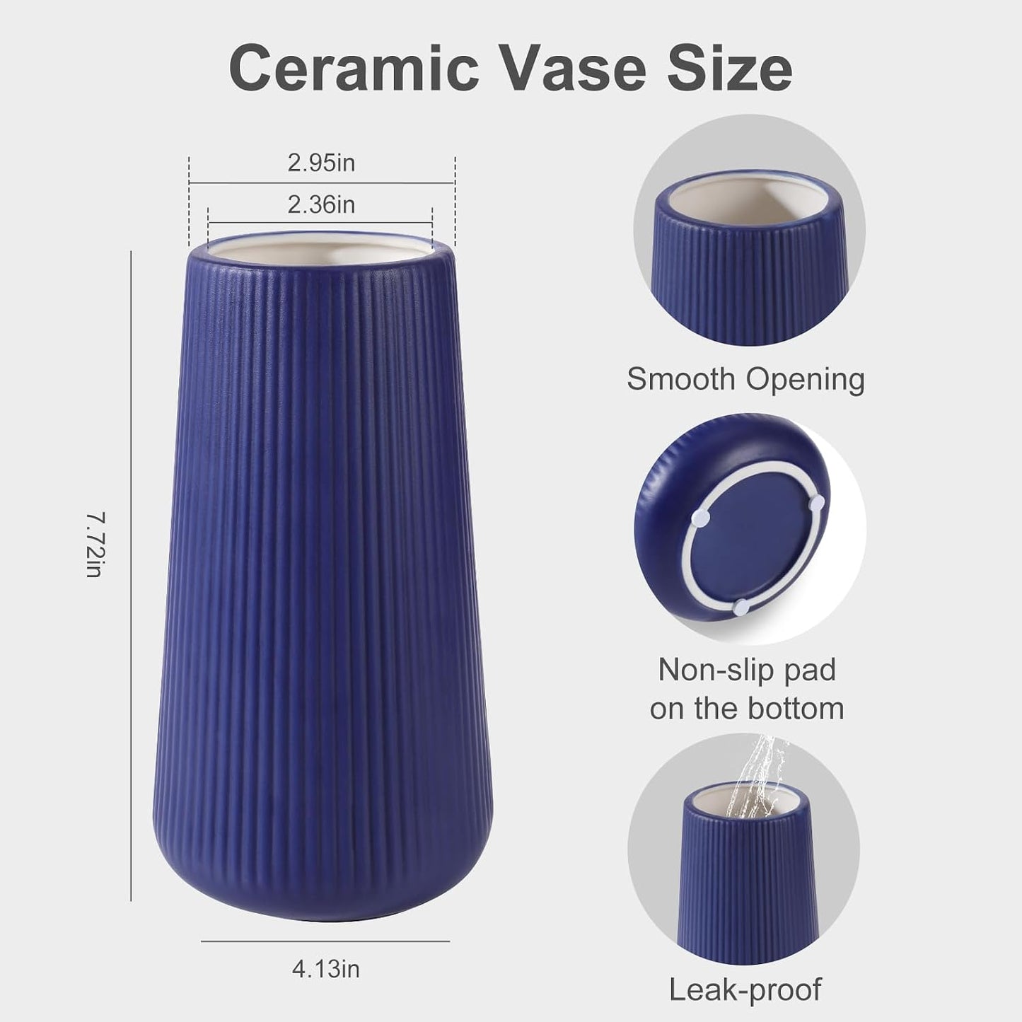 White Ceramic Vase, GUKJOB Small Cute Flower Vase for Pampas Grass, Home, Living Room, Dining Table, Farmhouse, Office Decor, Bedroom, Table, and Kitchen Shelf (White- 2PCS)