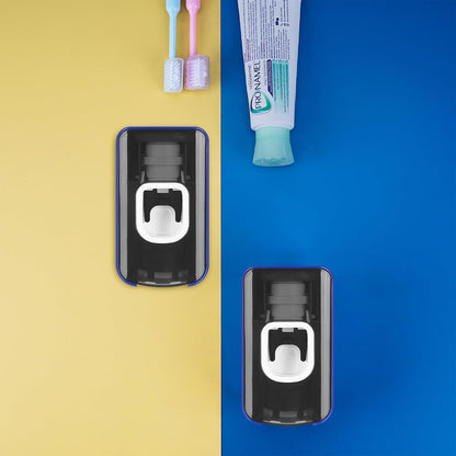 2 Slot Toothbrush Holder and Toothpaste Dispenser Wall Mounted, Automatic Toothpaste Squeezer, 2 in 1 Tooth Brush Toothpaste Organizer for Shower (Grey)
