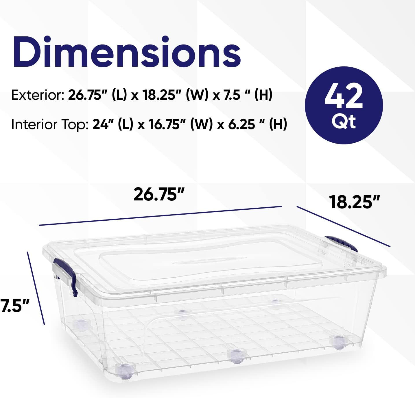 Superio Under Bed Storage Containers with Wheels (2 Pack), Flat Clear Storage Bin Stackable Large Storage Latch Box with Lids Store Cloths, Bedding, Linen, For Under The Bed, Garage, Home