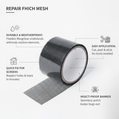 Self-Adhesive Window Screen Repair Tape, Fiberglass Mesh Patch for Holes & Tears, 2" x 78.7" Roll for Door and Window Screens