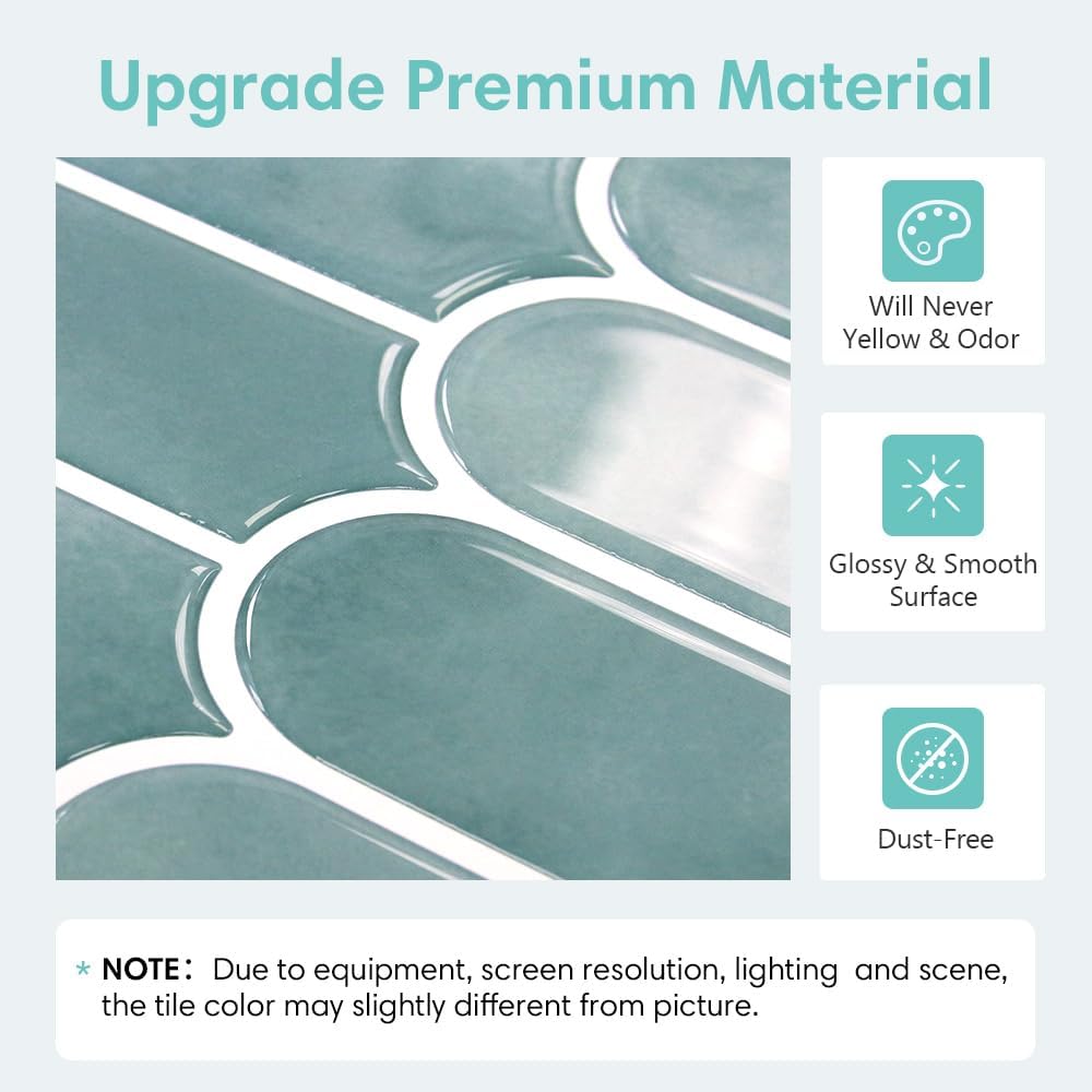 Commomy Thicker Ocean Mist Peel and Stick Backsplash - 10 pcs of 12" x 12" - 3D Adhesive Peel and Stick Tiles Backsplash for Kitchen, Bathroom, Removable, Waterproof, Vinyl Wall Tile