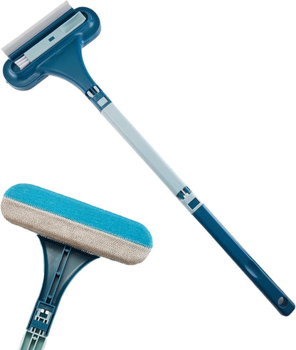 Window Screen Cleaning Brush,2 in 1 Window Screen Cleaning Brush with Squeegee, Wet Dry Dual-Use Screen Cleaner Tool for High Window, Patio Door, Porch Mesh Screens (Blue) (1, Blue)