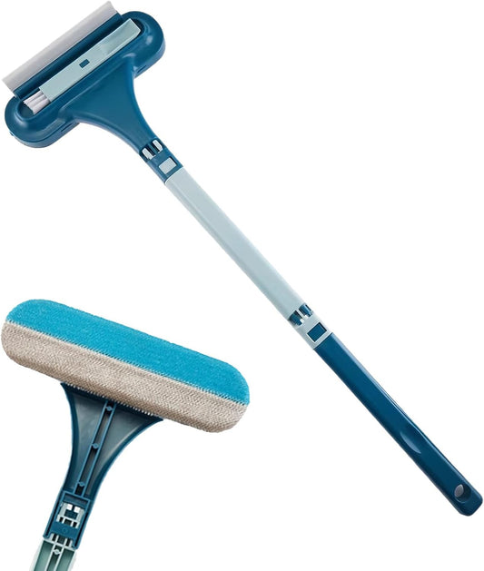 Window Screen Cleaning Brush,2 in 1 Window Screen Cleaning Brush with Squeegee, Wet Dry Dual-Use Screen Cleaner Tool for High Window, Patio Door, Porch Mesh Screens (Blue) (1, Blue)