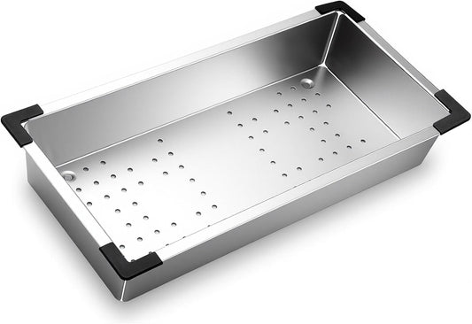 LemonRoad 8.27 x 16.93 Inch Stainless Steel Colander for Kitchen, Thickened over the Sink Colander Sink Strainer Basket, Kitchen Supply for Washing Drain Vegetable Fruits Dishes